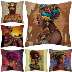 African Woman Cartoons Pattern Polyester Throw Pillow Case