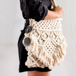 Cotton Knit Fringe Woven Tote Purse Macrame Bag