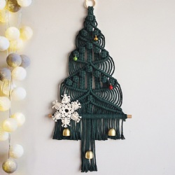 Boho Green Tapestry Macrame Wall Hanging Christmas Ornament Tree