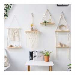 Decorative Wooden Wall Shelf Macrame Wall Hanging Shelf