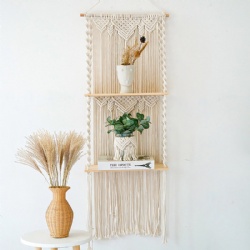 Home Decoration Plant Wooden Macrame Wall Hanging Shelf